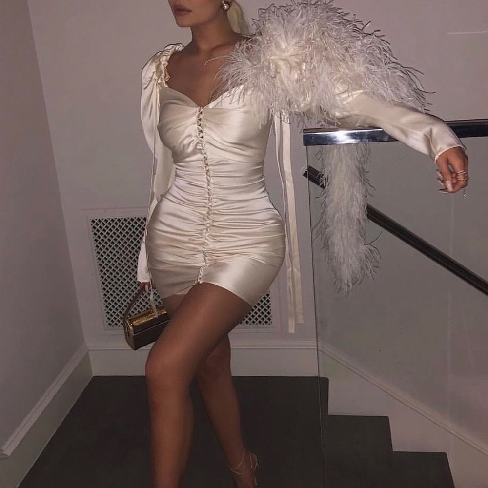 Kylie Jenner Satin Feather Dress